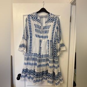 Blue and White Geometric Pattern Dress
